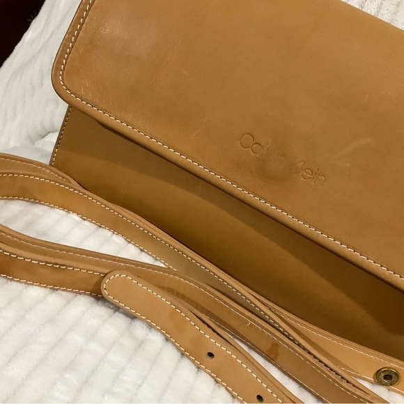 Vintage Calvin Klein Tan Leather Convertible Clutch Crossbody - Picture 9 of 13